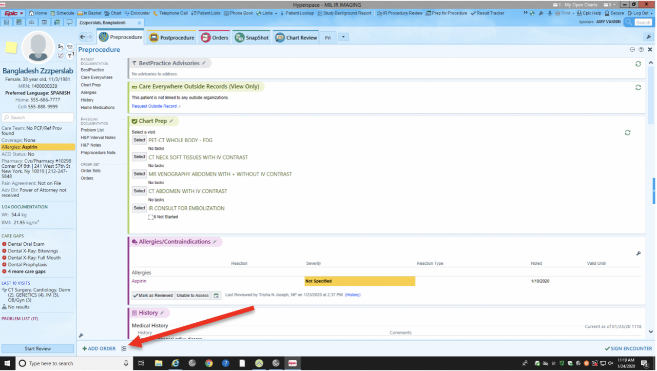 EPIC Interventional Radiology Order Guide Columbia Department of