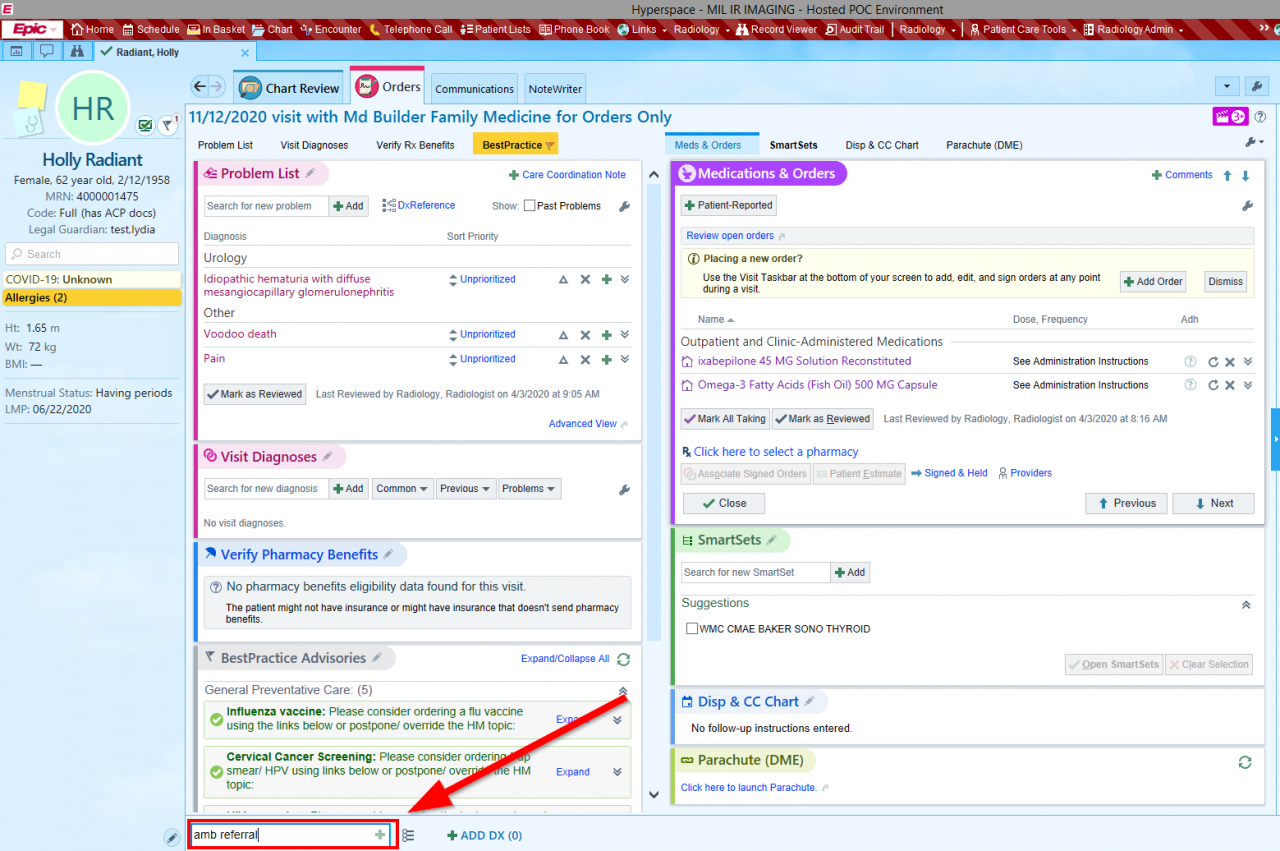 EPIC Interventional Radiology Order Guide Columbia Department of