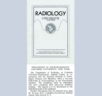 Radiology magazine cover with ad for neuroradiology fellowship from 1960