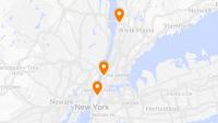 A map of the tri-state area with 3 locations in Manhattan and 1 in Westchester.