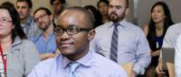 Radiology resident Simi Mutasa, MD at a lecture.